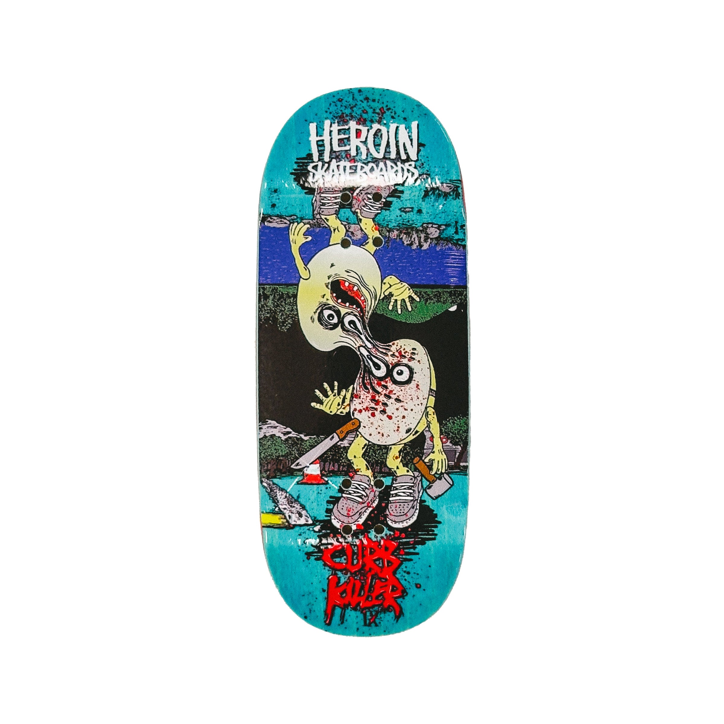 Chems x Heroin Skateboards Fingerboard Deck - Curb Killer 9 (Blue)