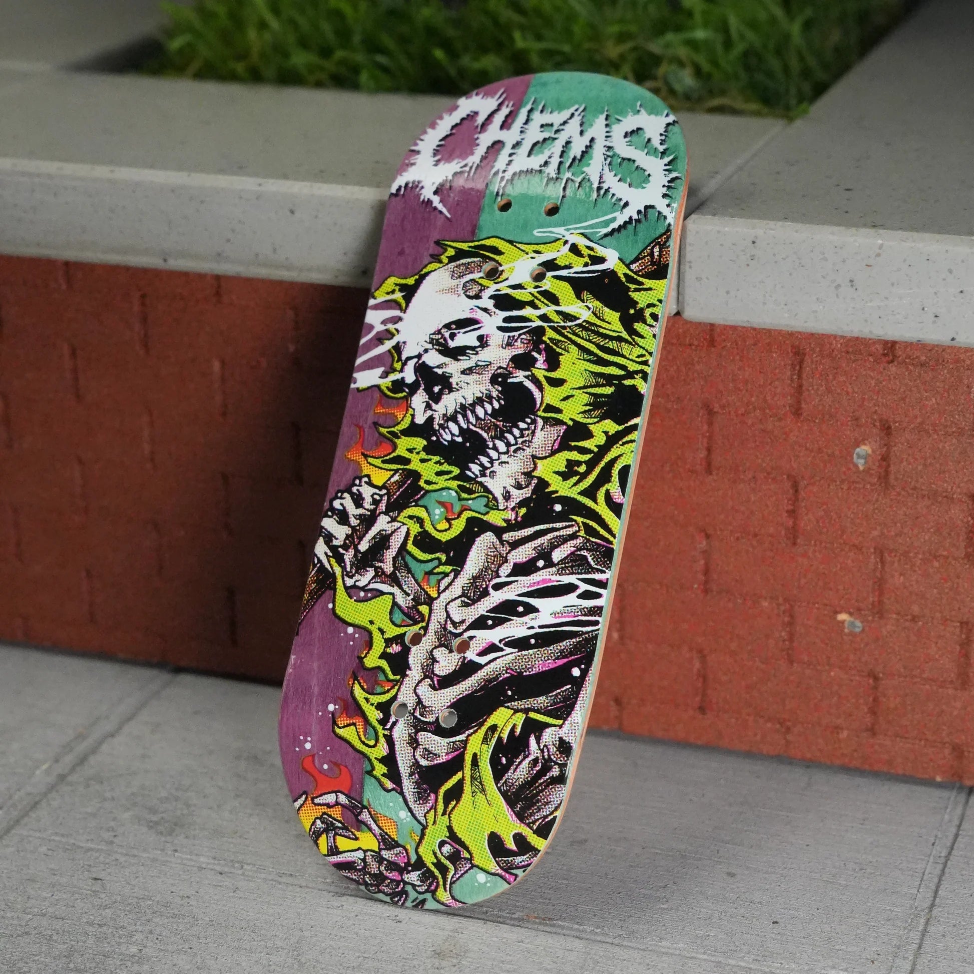 Chems "Green Grim" Fingerboard Deck - Green/Purple Split Ply