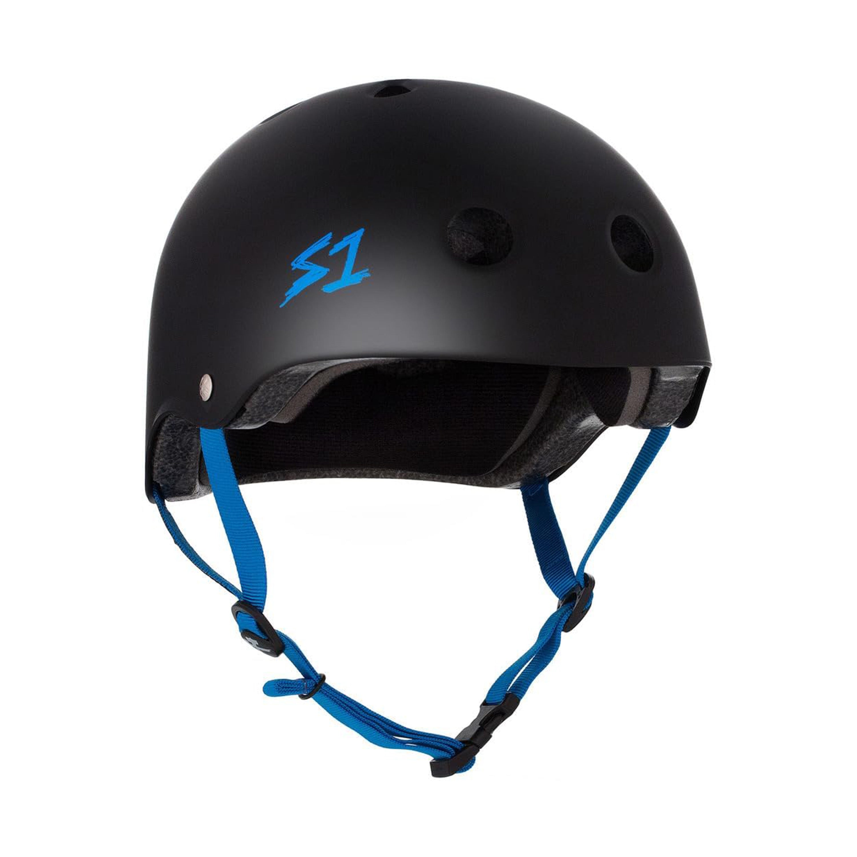 S1 Lifer Helmet - Matte Black w/ Cyan Straps