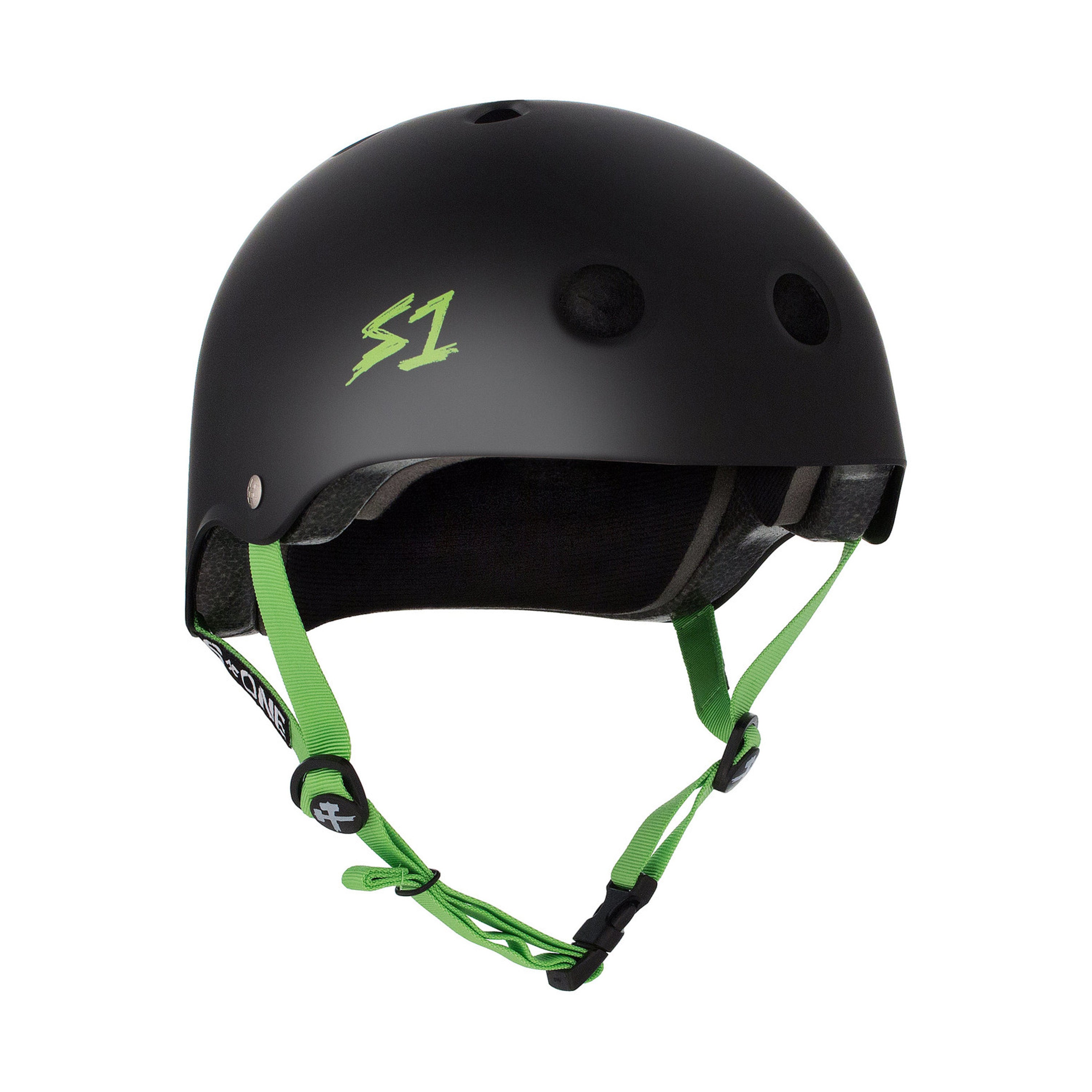 S1 Lifer Helmet - Matte Black w/ Bright Green Straps