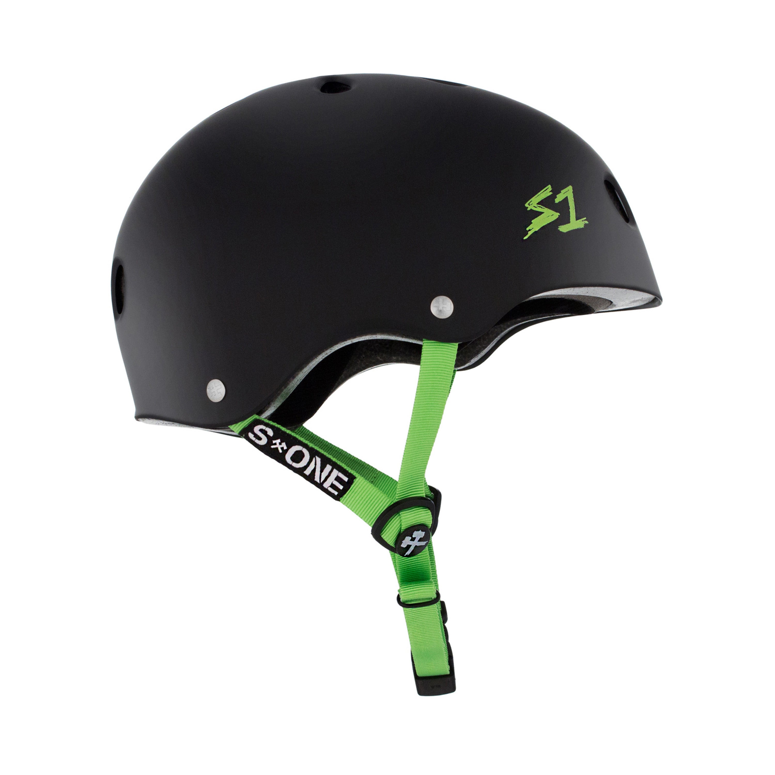 S1 Lifer Helmet - Matte Black w/ Bright Green Straps